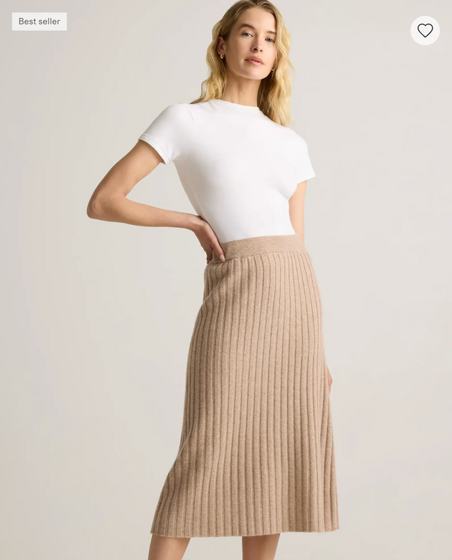 EVORA® Mongolian Cashmere Fitted Midi Skirt
